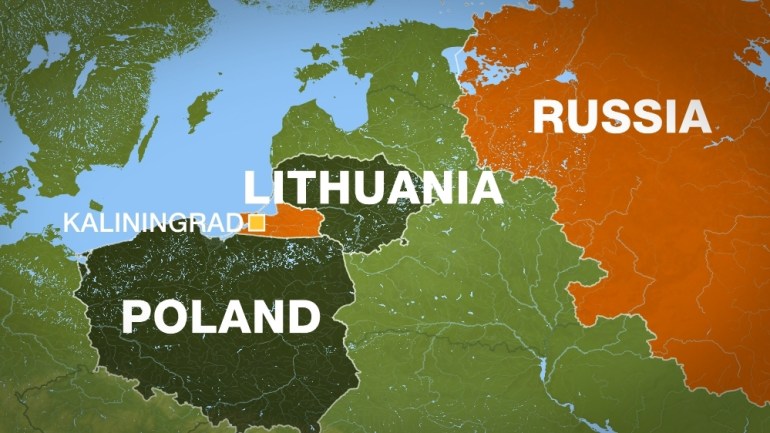 Map of Kaliningrad, Poland, Lithuania, Russia