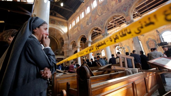Cairo''s Coptic cathedral, following a bombing, in Egypt