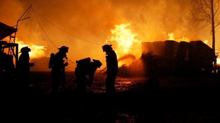 Firefighters try to stop the fire as the worst wildfires in Chile''s modern history are ravaging wide swaths of the country''s central-south regions, in Santa Olga
