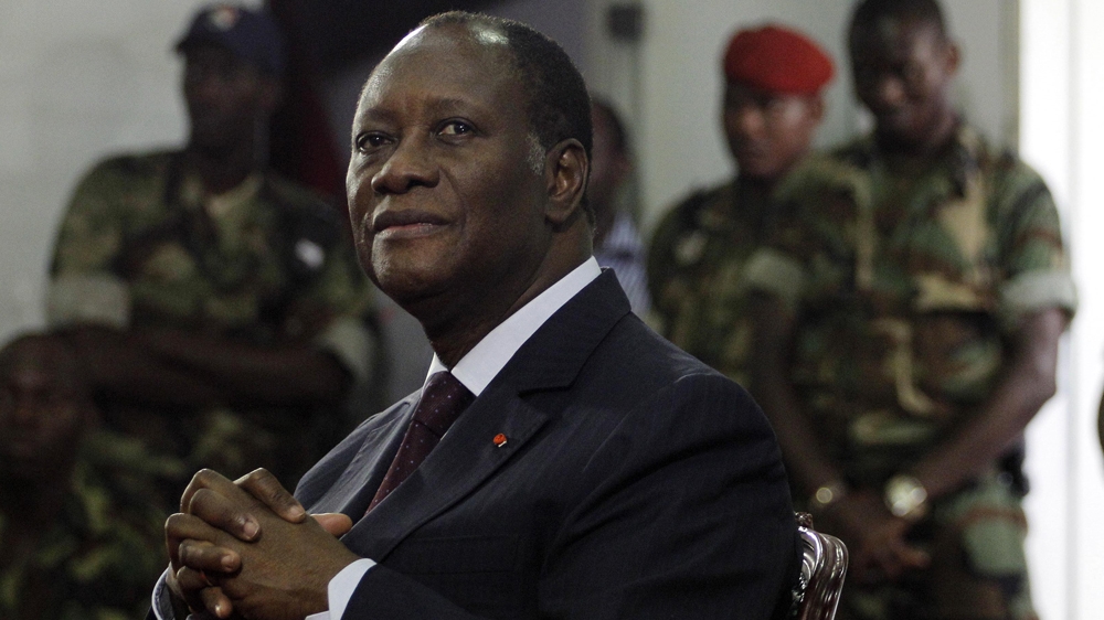 President Alassane Ouattara meets commanding officers from the republican forces, at the Golf Hotel in Abidjan, the day after the capture of ex-President Laurent Gbagbo [Rebecca Blackwell/AP Photo] 