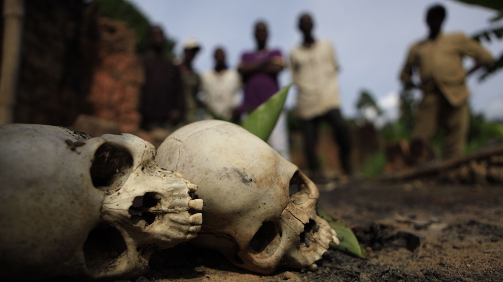 
The skulls of young brothers who witnesses said were killed in March 2011 by being locked inside a house that was then set on fire by soldiers allied to President Ouattara, in Bably Vaya, western Ivory Coast [Rebecca Blackwell/AP Photo]
