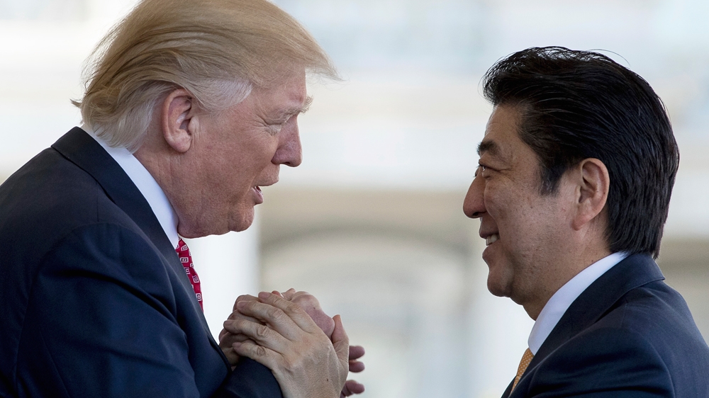 Abe  made a pitch to Trump for Japanese high-speed rail technology [Andrew Harnik/AP]