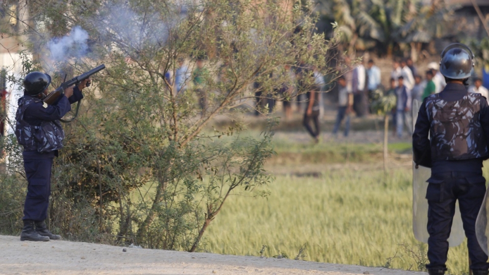 Thousands of officers were deployed on Monday in Rajbiraj [Shreedhar Poudel/AFP]