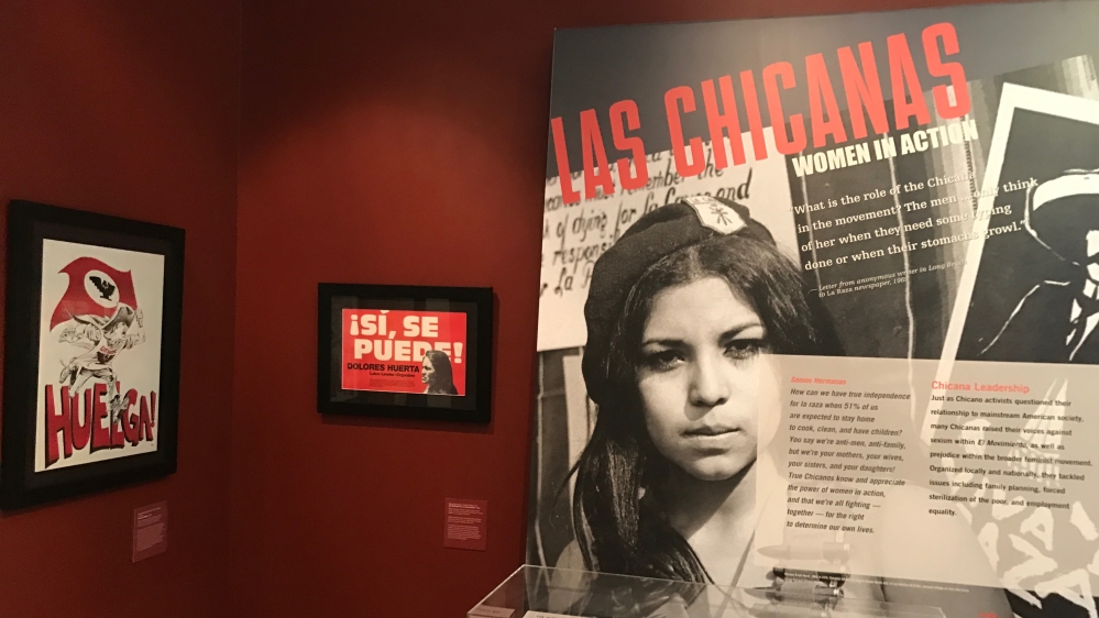 LA Plaza de Cultura y Artes, an Angeleno Mexican American museum, features an exhibit on Mexican American female activists [Massoud Hayoun/Al Jazeera]