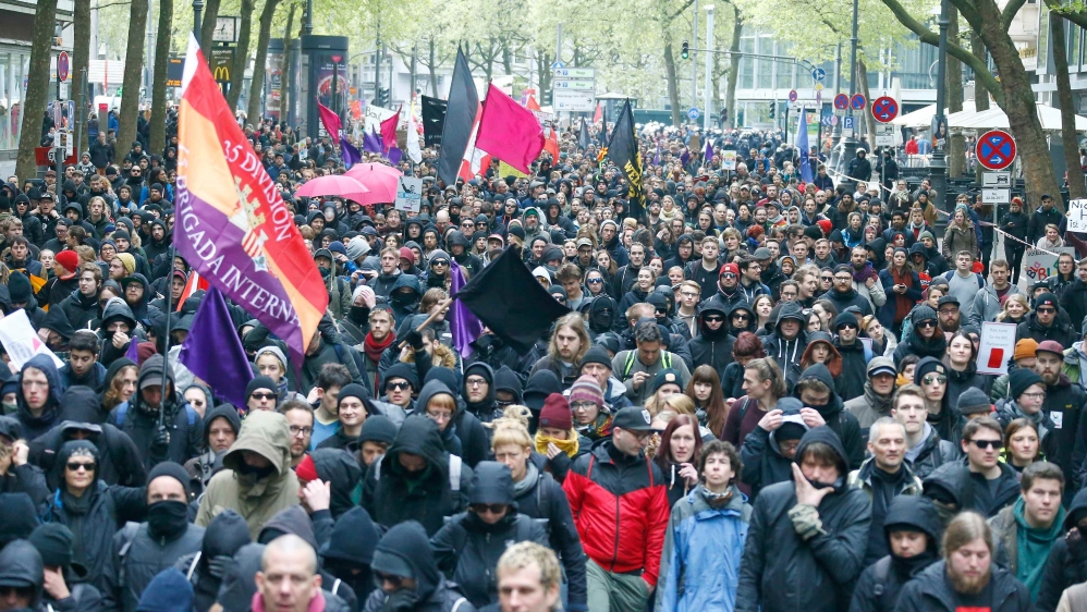 Up to 15,000 protesters demonstrated against the AfD's meeting in Cologne, according to police [Reuters]