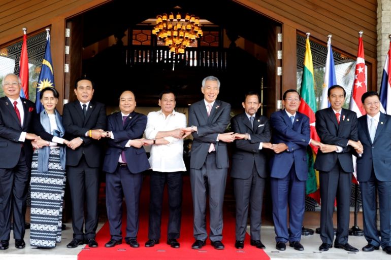Southeast Asian leaders pose for a family photo during the ASEAN summit in Manila