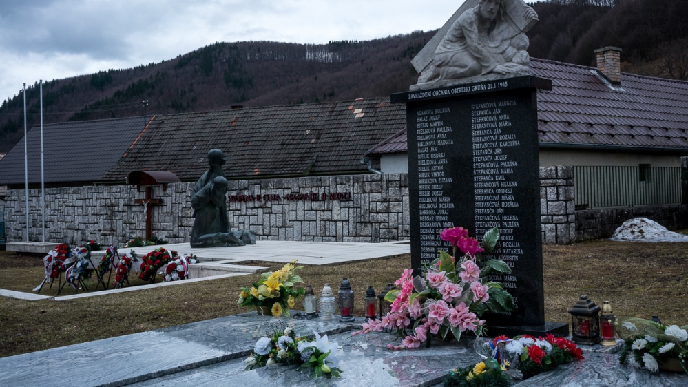 In Ostry Grun, a monument commemorates those who were killed during the 1945 massacre [Sorin Furcoi/Al Jazeera]