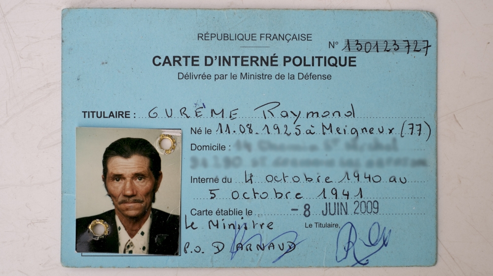 Raymond’s identification card from his time in a concentration camp, issued at his request in 2009 [Courtesy of Raymond Gureme] 