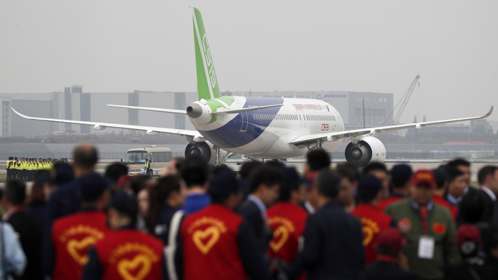 The C919 is meant to rival the Airbus A320 and Boeing 737 [Andy Wong/AP Photo] 