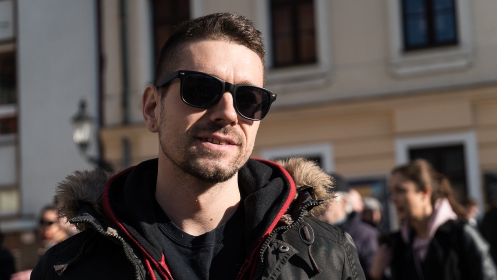 Matus Budovic travelled several hours to attend an Antifa rally against the far right [Sorin Furcoi/Al Jazeera]