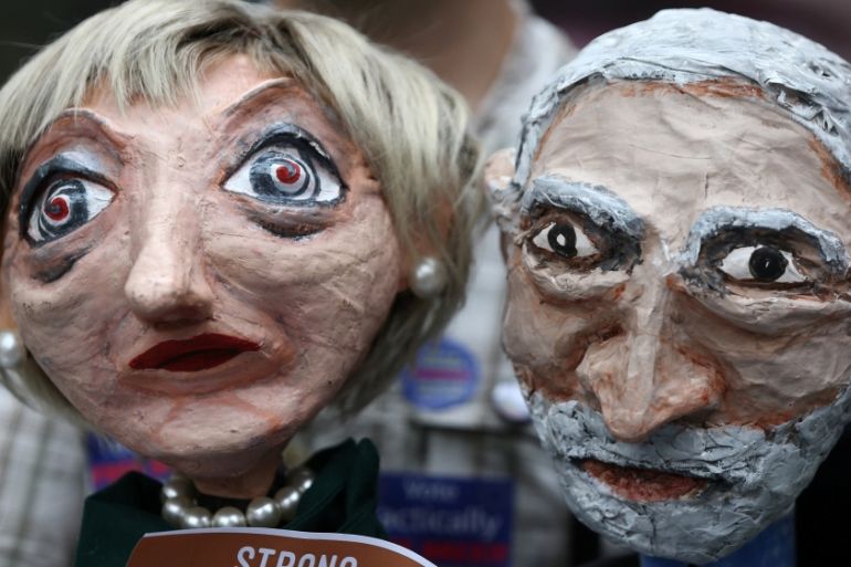 Puppets of Conservative Party leader Theresa