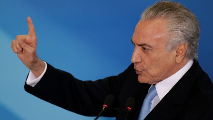 Brazil''s President Temer gestures during ceremony in Brasilia