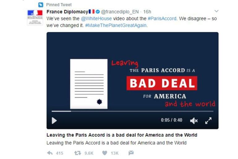 French tweet on climate deal - Twitter screengrab