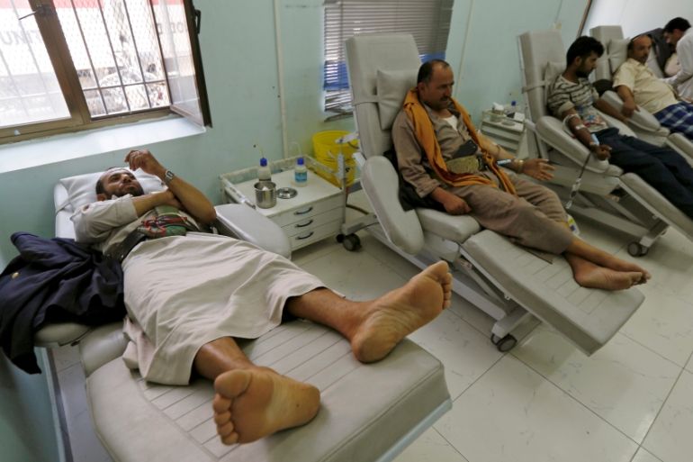 People donate blood at a blood transfusion centre in Sanaa