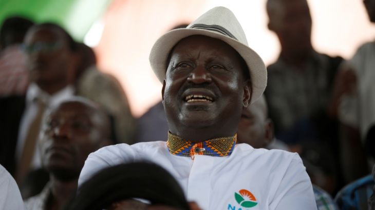 Kenyan opposition leader Raila Odinga, the presidential candidate of the National Super Alliance coalition, arrives for a political rally at the Kamukunji grounds in Nairobi