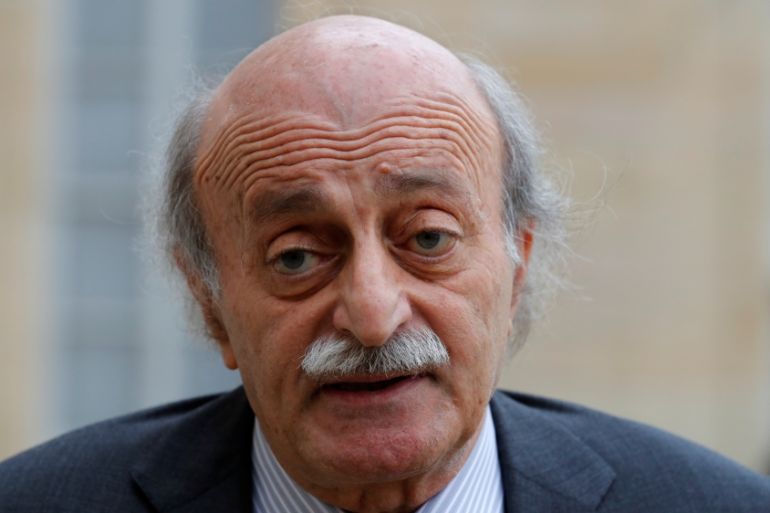 Lebanese Druze leader Walid Jumblatt leaves the Elysee Palace in Paris following a meeting with French President Francois Hollande