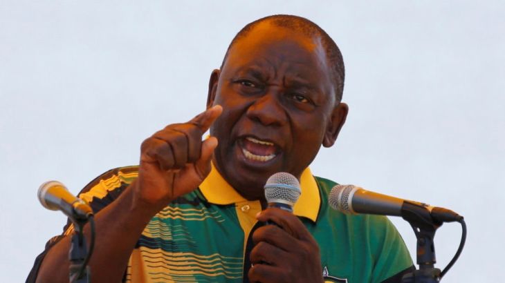 African National Congress (ANC) President Cyril Ramaphosa addresses supporters during the Congress'' 106th anniversary celebrations, in East London, South Africa
