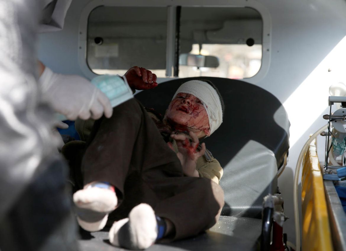 An injured boy is seen in an ambulance after a blast in Kabul, Afghanistan January 27, 2018. REUTERS/Mohammad Ismail