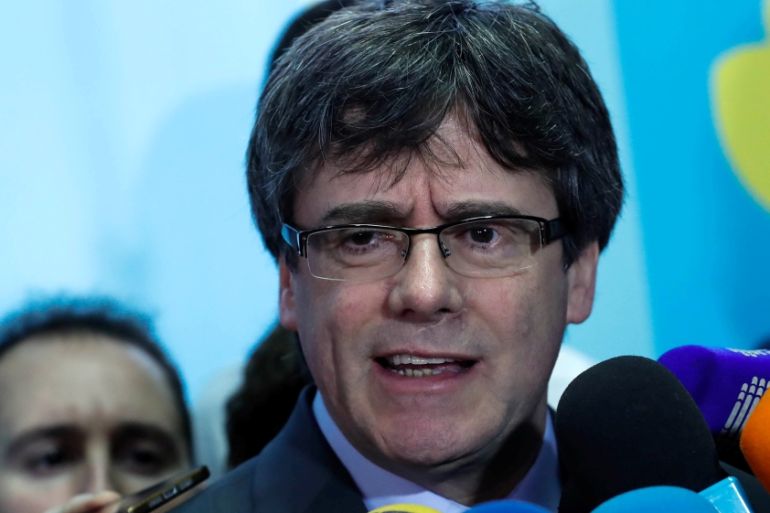 Former Catalan president Puigdemont addresses the media after a meeting with speaker of Catalan Parliament Torrent in Brussels