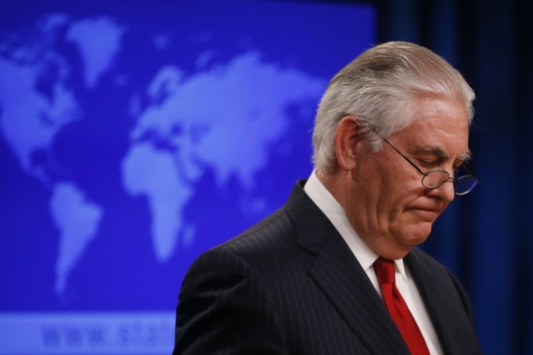 U.S. Secretary of State Rex Tillerson speaks to the media at the U.S. State Department after being fired by President Donald Trump in Washington