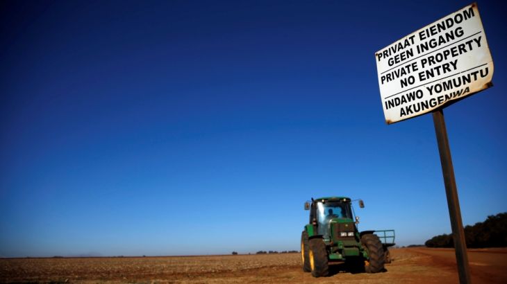 A ''No entry sign'' is seen at an entrance of a farm outside Witbank, Mpumalanga province