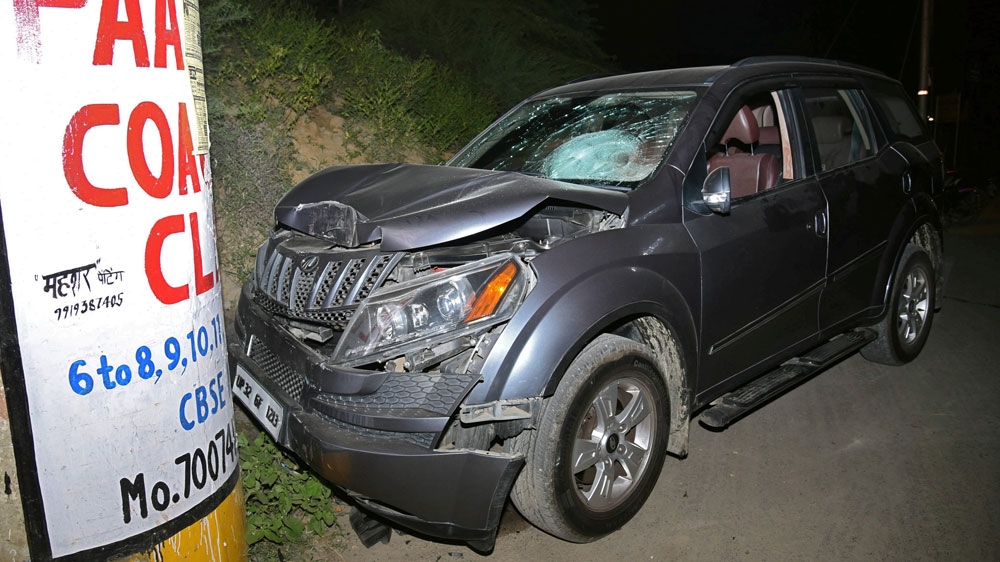 Vivek Tiwari's damaged vehicle after he was shot dead by a police officer [Reuters]