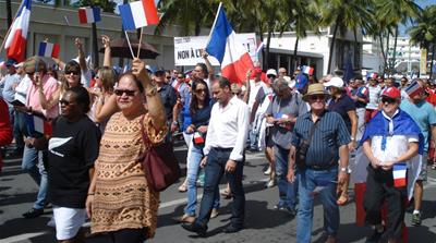 About 4,000 loyalists marched through the New Caledonian capital in May during a visit by French President Emmanuel Macron [Catherine Wilson/Al Jazeera]