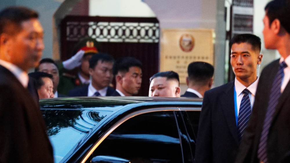 Kim Jong Un arrives at the North Korean embassy in Hanoi [Jorge Silva/Reuters]