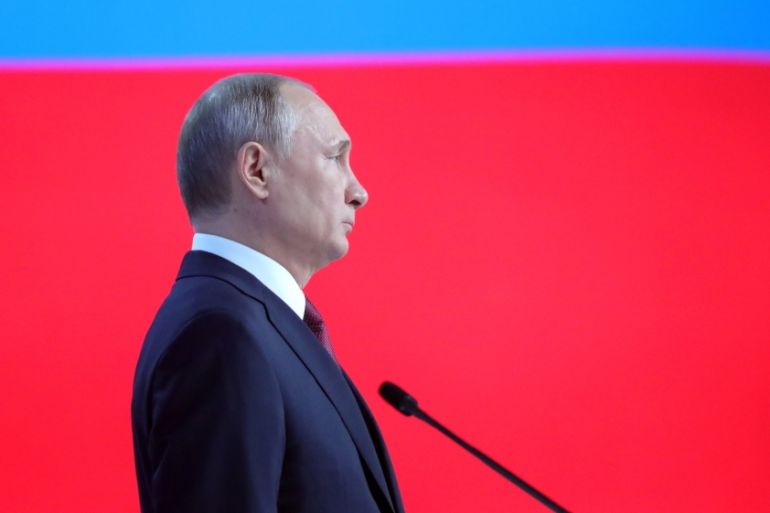 Russian President Vladimir Putin addresses the Federal Assembly in Moscow