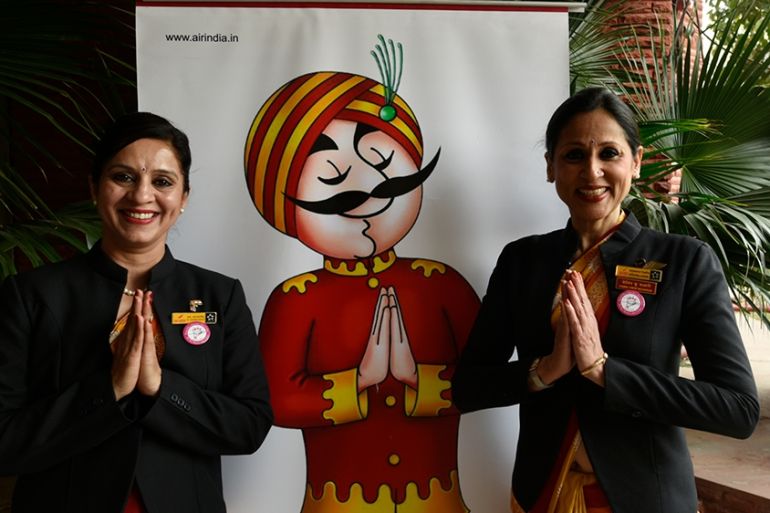 NEW DELHI, INDIA - MARCH 7: Indian female Cabin Crew of Air India, pose for a photograph after their ceremony on the eve of international women''s day on March 7, 2017 in New Delhi, India. Air India sa