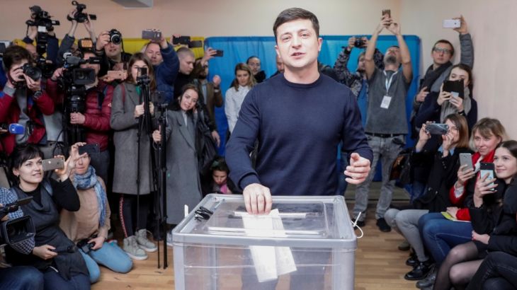 Candidate Zelenskiy casts his ballot during Ukraine''s presidential election in Kiev