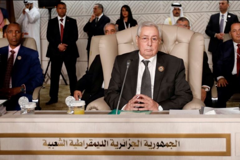 Algeria''s Senate President Abdelkader Bensalah attends the 30th Arab Summit in Tunis