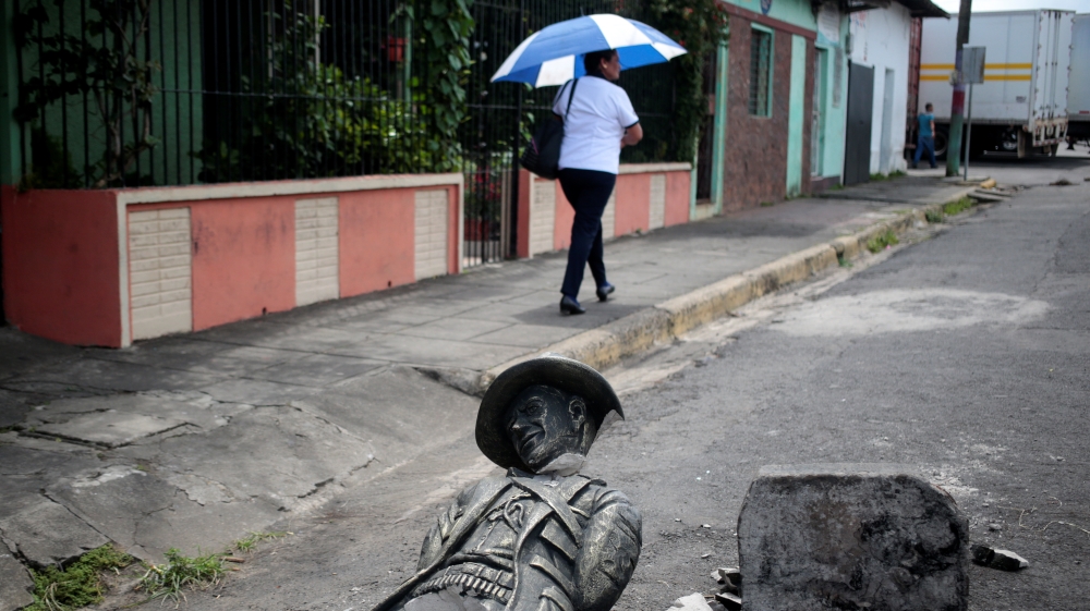 A statue of Nicaraguan revolutionary and Sandinista leader Augusto Cesar Sandino was destroyed during a protest against Nicaraguan President Daniel Ortega's government in Jinotepe in July 2018 [Reuters/Oswaldo Rivas]