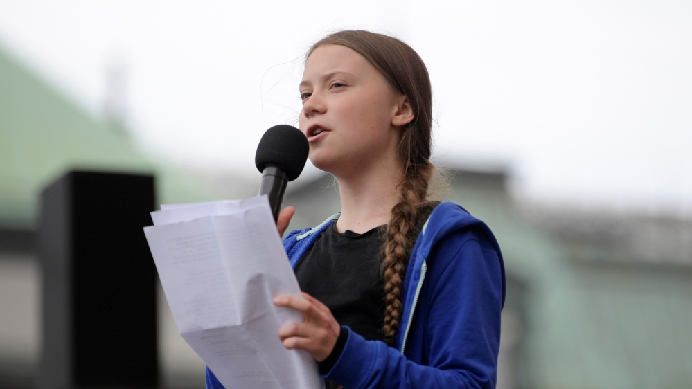 Swedish climate activist Greta Thunberg speaks in Stockholm