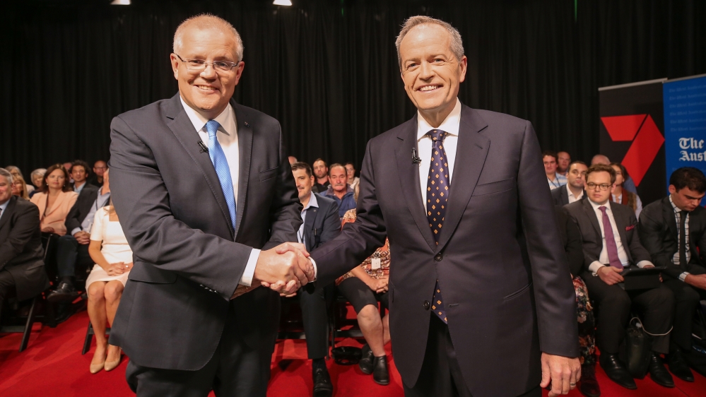 Australian Prime Minister Scott Morrison, left, and Opposition Leader Bill Shorten [Nic Ellis/Reuters]
