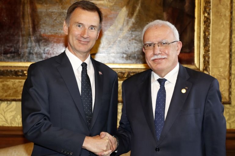 Britain''s Foreign Secretary Jeremy Hunt meets Palestinian Foreign Minister, Riyad al-Maliki in London