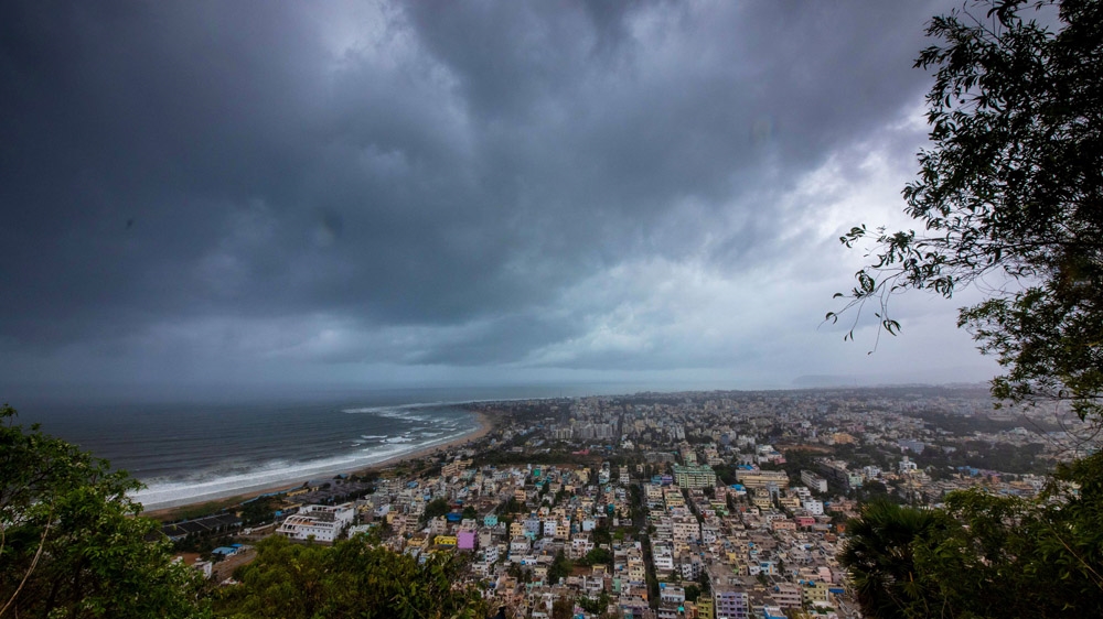 Clouds loom in Andhra Pradesh's Visakhapatnam city before Cyclone Fani's landfall in neighbouring Odisha state [Reuters]