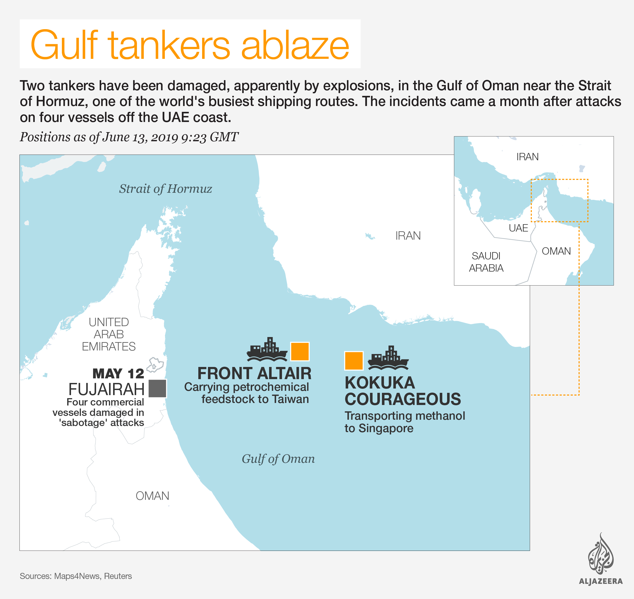 INTERACTIVE: Gulf of Oman - oil tankers ablaze, June 12 2019