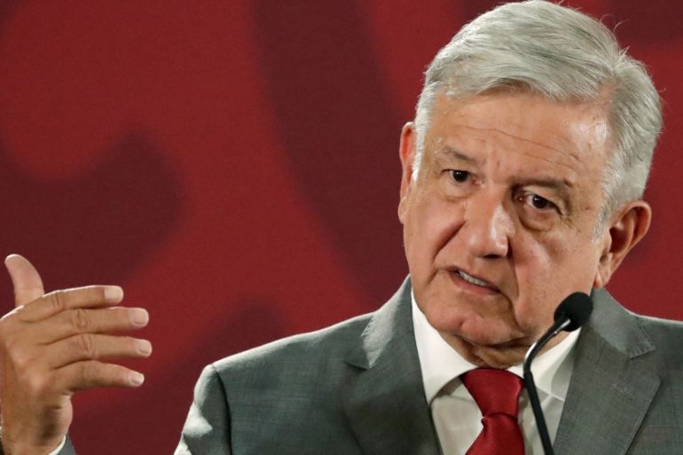 Mexico''s President Andres Manuel Lopez Obrador attends a news conference at the National Palace in Mexico City