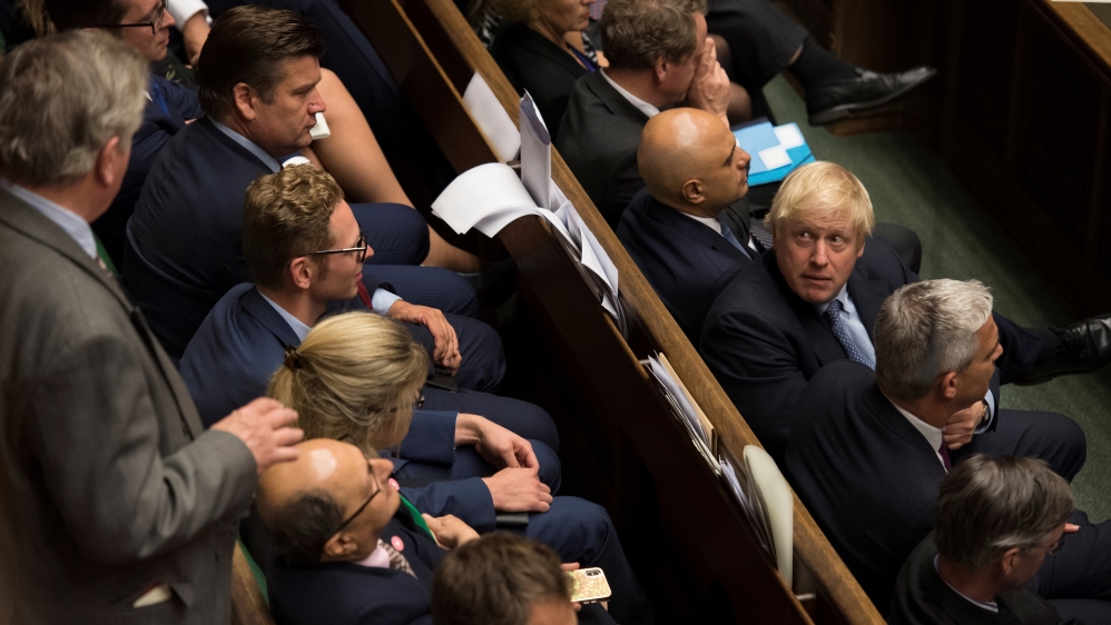 Britain's Prime Minister Boris Johnson looks on during debate in the House of Commons in London, Britain September 4, 2019