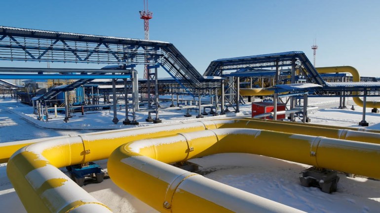 Gas pipelines are pictured at a facility in Russia's Amur region