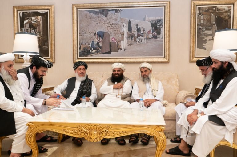 Members of the Taliban delegation at Intra-Afghan talks [Sorin Furcoi/Al Jazeera]