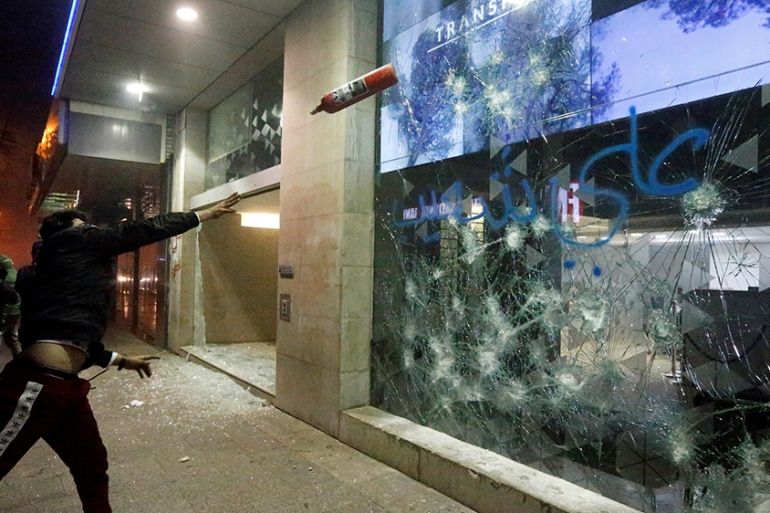 Lebanon bank window smashed