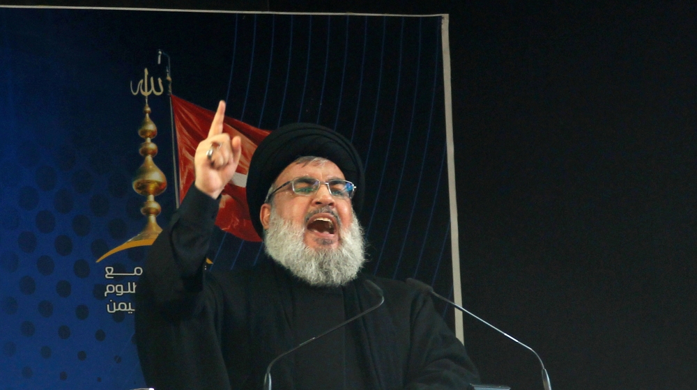 Lebanon's Hezbollah leader Sayyed Hassan Nasrallah addresses his supporters during a public appearance at a religious procession to mark Ashura in Beirut's southern suburbs, Lebanon October 12, 2016. 