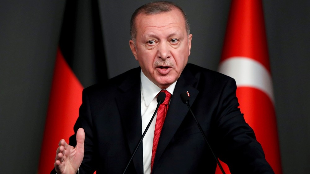 Turkish President Tayyip Erdogan speaks during a news conference in Istanbul