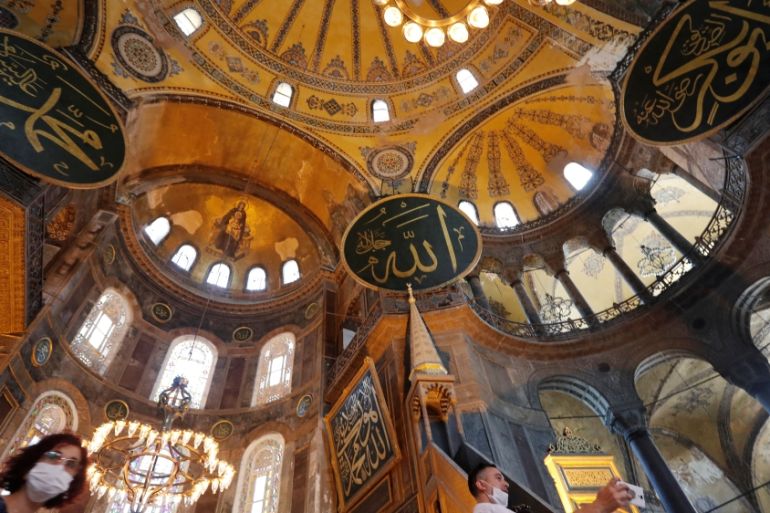 People visit Hagia Sophia or Ayasofya Museum in Istanbul