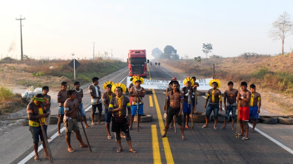 Kayapo indigenous people block Brazil's BR 163 national highway, as they protest against the government measures in the indigenous lands to avoid the spread of the coronavirus disease 