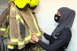 Blazing a trail for women in the fire brigade, Uroosa Arshid is thought to be the UK’s first hijab-wearing firefighter. (Al Jazeera)