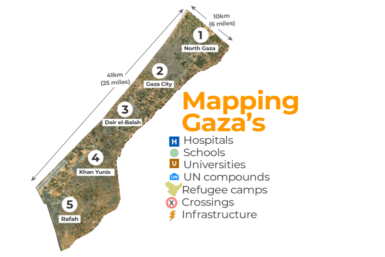 Mapping Gaza key locations