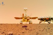 Chinese rover Zhurong and the Tianwen-1 mission lander on the surface of Mars. China now plans to send a crewed mission to the Red Planet [China National Space Administration via Reuters]